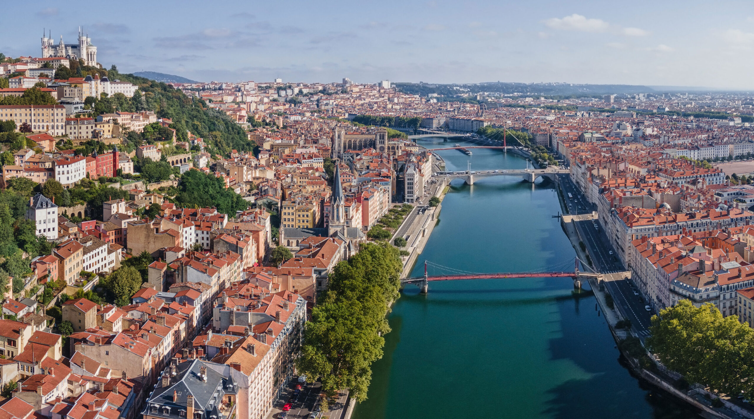Vue de Lyon depuis Fourvière, la Saône et la Presqu'île